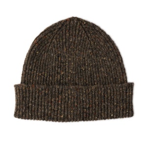 Mens Lambswool Beanie: Chunky Donegal Tweed Knit Winter Hat | Shin
