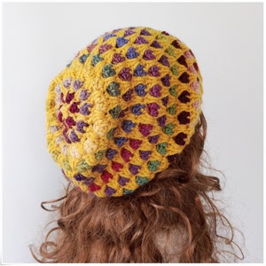 Handmade Crochet Slouchy Beanie: Yellow Wool Knit Winter Hat