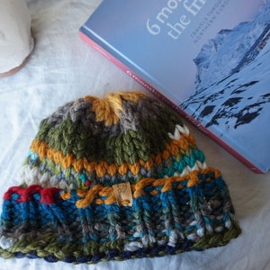 Hand-Knit Chunky Beanie: Colorful Boho Style, Upcycled Wool Blend