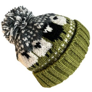 Hand Knitted Wool Winter Bobble Beanie Hat With Pom Pom, Fleece Lined