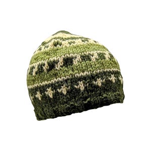 Handmade Wool Knit Beanie: Fleece Lined Winter Cap - GREEN