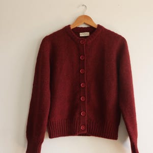 100% wool burgundy hand knit soft button up knitted cardigan - ethical - sustainable fashion - spring/autumn/winter gift