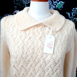 NEW Hand knit Organic Wool sweater, feminine sweater, beige wool sweater, wool cable sweater. womans knit sweater, hand knit sweater