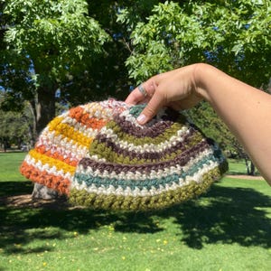 Colorful Handmade Chunky Beanie | Colorful Wool Blend Yarn | Cozy Outdoor Granola Style | Nature Inspired | Crochet Hat