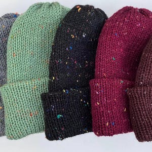 Handmade Tweed Beanie Womens Mens Unisex Speckled Ribbed Knit Winter Hat