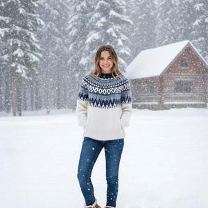 Fair Isle Wool Sweater | Nordic Pattern Knitwear | Handmade Winter Pullover | Cozy Warm Jumper for Women| H041W