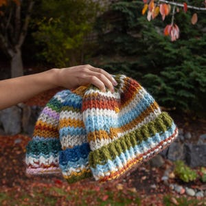 CUSTOMIZABLE, Handmade, Multi-colored, National Parks Themed, Scrap Yarn Knit Beanie